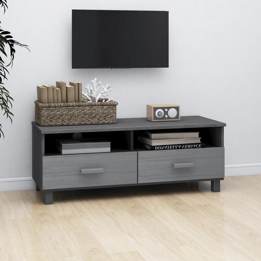Read more about Kathy solid pinewood tv stand with 2 drawers in dark grey