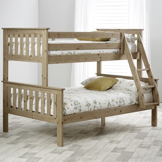 Katie Wooden Triple Sleeper Bunk Bed In Lacquered Pine FiF