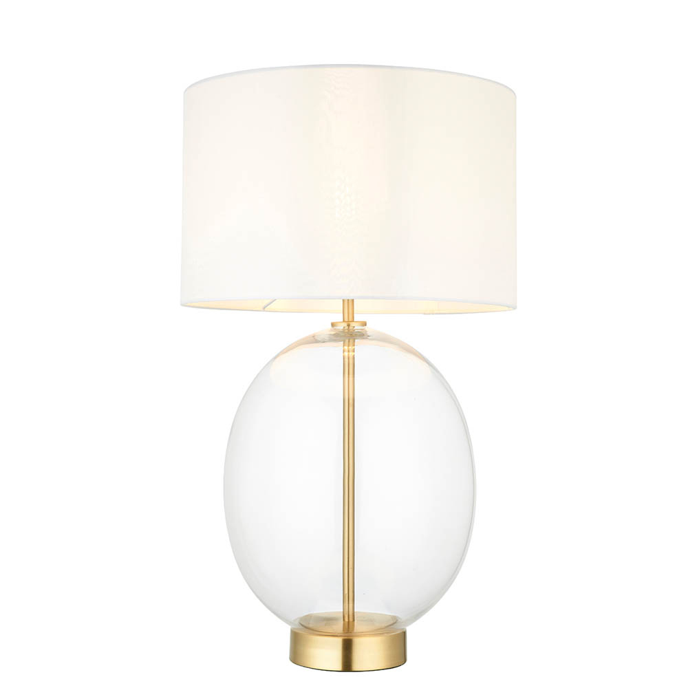Katonah Oval Clear Glass Table Lamp In White And Brass