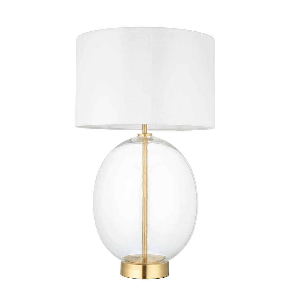 Katonah Oval Clear Glass Table Lamp In White And Brass