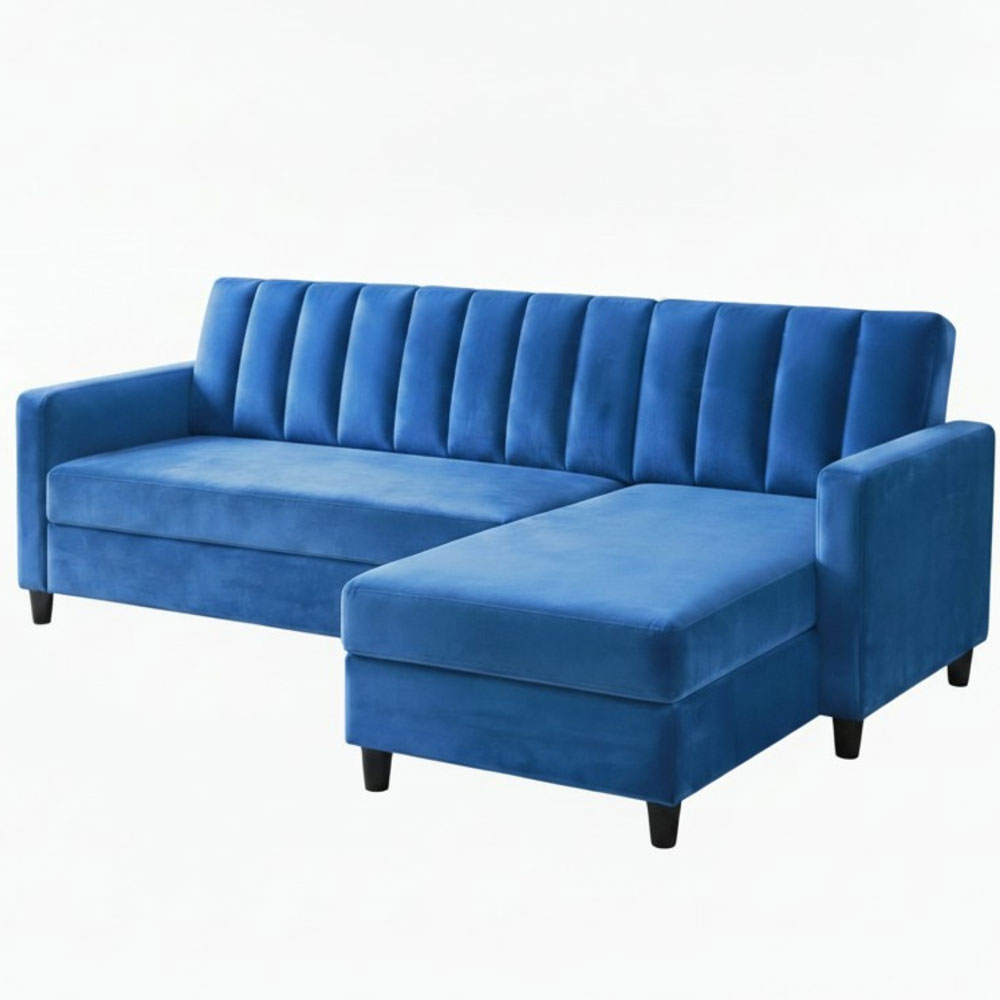 Katro Velvet L Shaped Sofa Bed in Blue