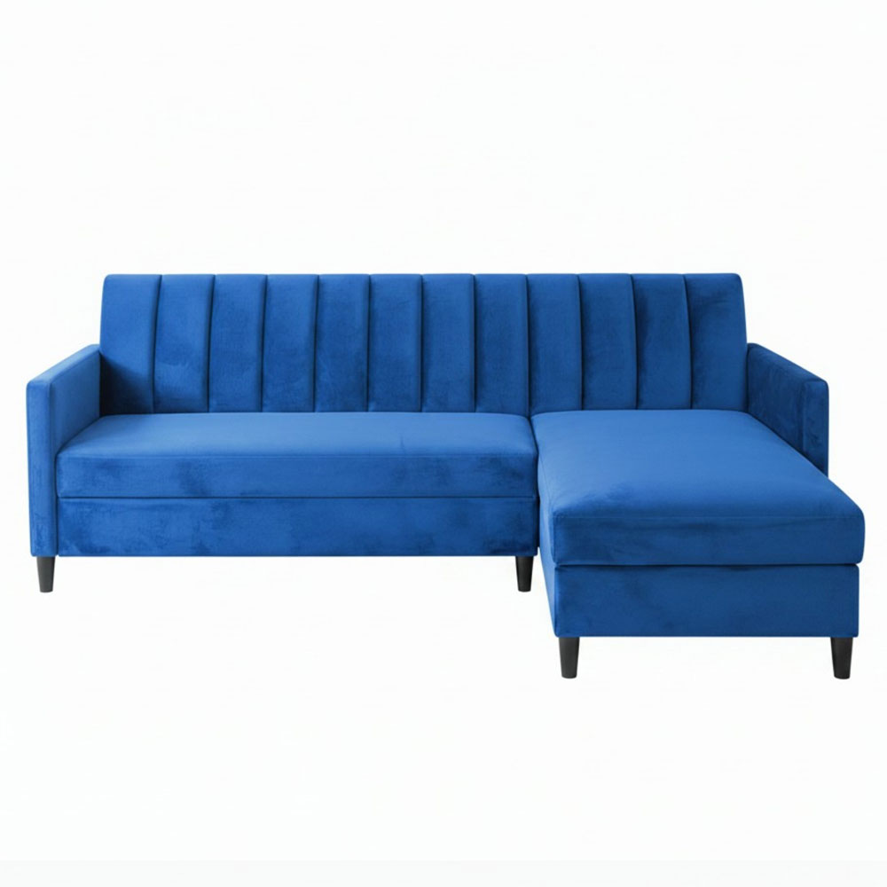Katro Velvet L Shaped Sofa Bed in Blue