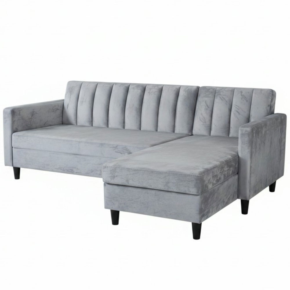 Katro Velvet L Shaped Sofa Bed in Grey