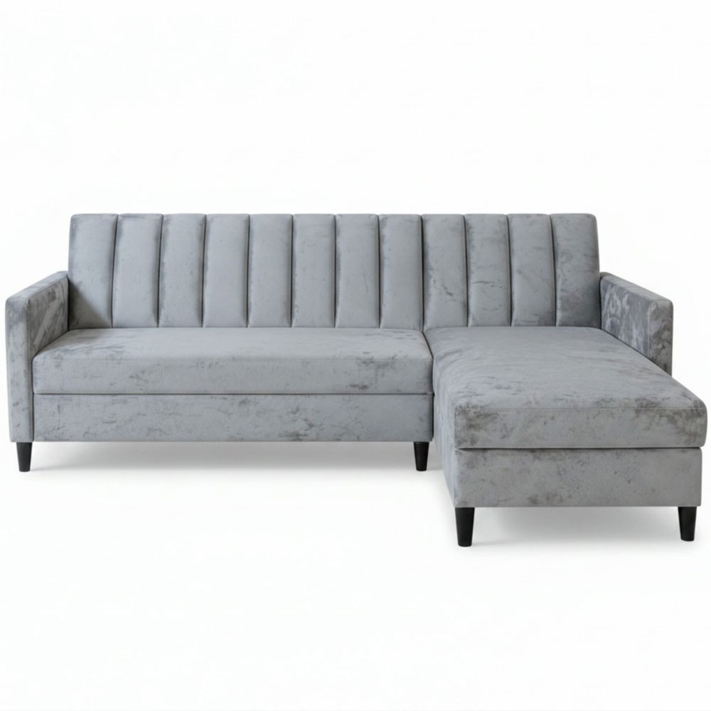 Katro Velvet L Shaped Sofa Bed in Grey