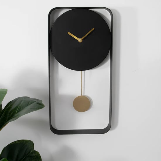 Product photograph of Kaunas Rectangular Metal Wall Clock In Matte Black from Furniture in Fashion