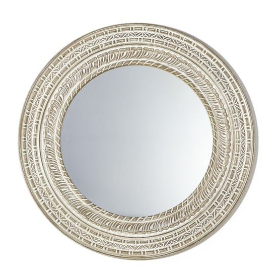 Read more about Kaunas round wall mirror in natural wooden frame