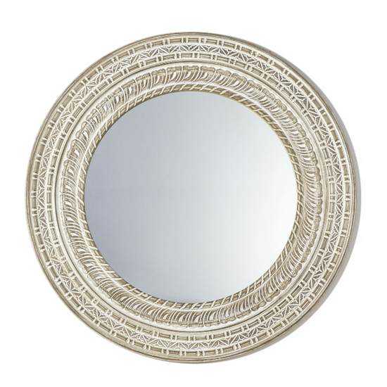 Kaunas Round Wall Mirror In Natural Wooden Frame