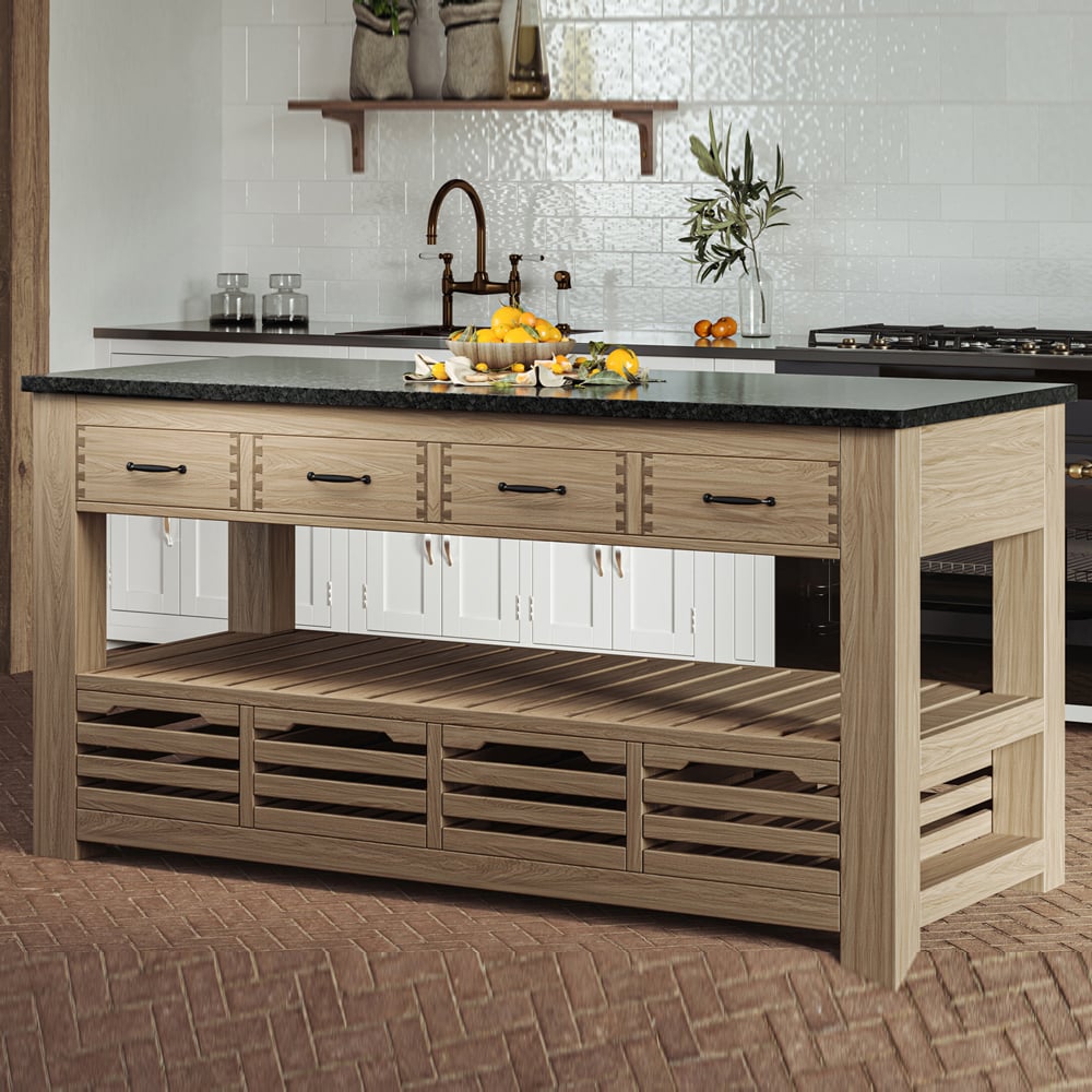 Kavala Black Granite Top Kitchen Island With 8 Drawers In Oak