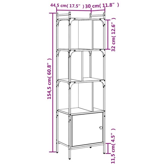 Kavala Wooden Bookcase With 3 Shelves 1 Door In Grey Sonoma Oak