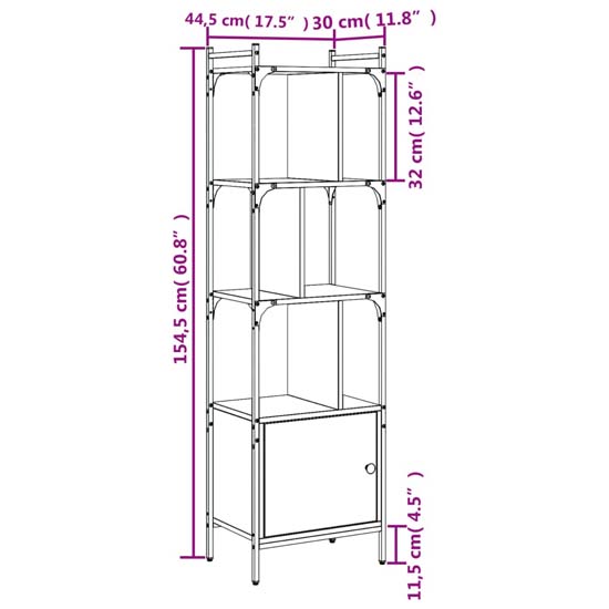 Kavala Wooden Bookcase With 3 Shelves 1 Door In Smoked Oak