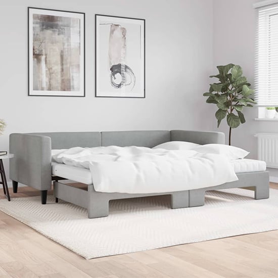 Product photograph of Kavala Fabric Daybed With Guest Bed And Mattress In Light Grey from Furniture in Fashion