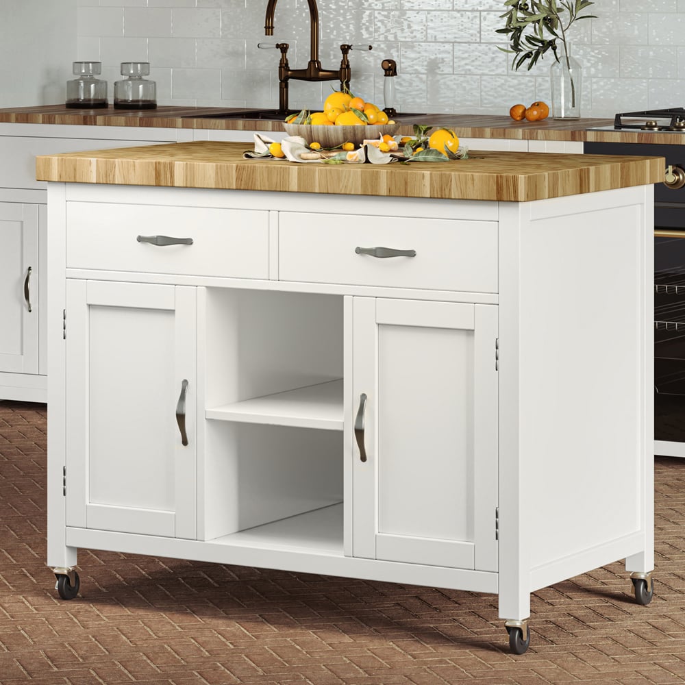 Kavala Wooden Kitchen Island With 2 Doors In White And Oak