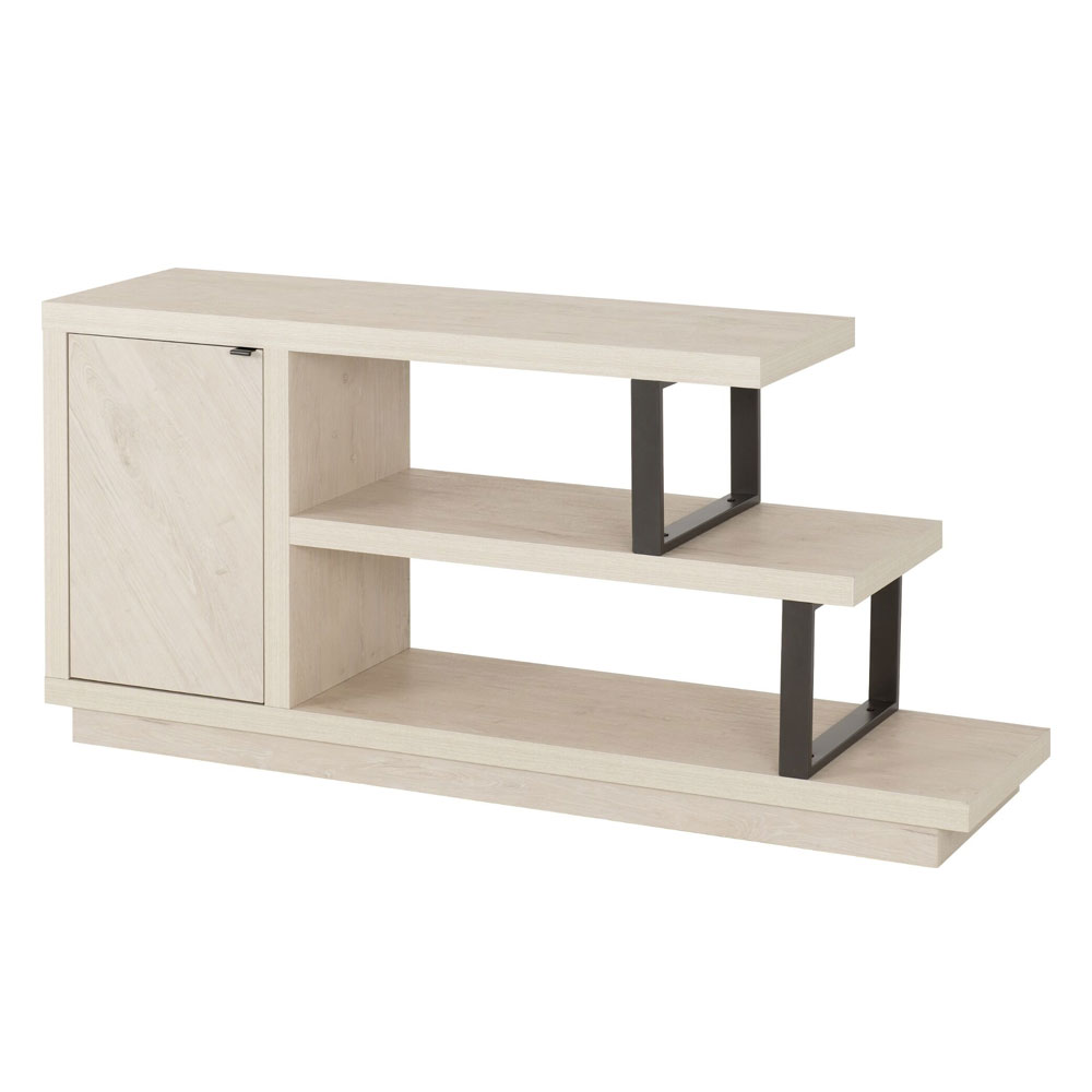 Kaviole Woodne TV Stand with 1 Door in Light Oak and Black