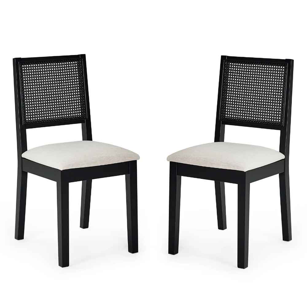 Kavioxa Black Oak Wooden Dining Chair with Fabric Seat in Pair