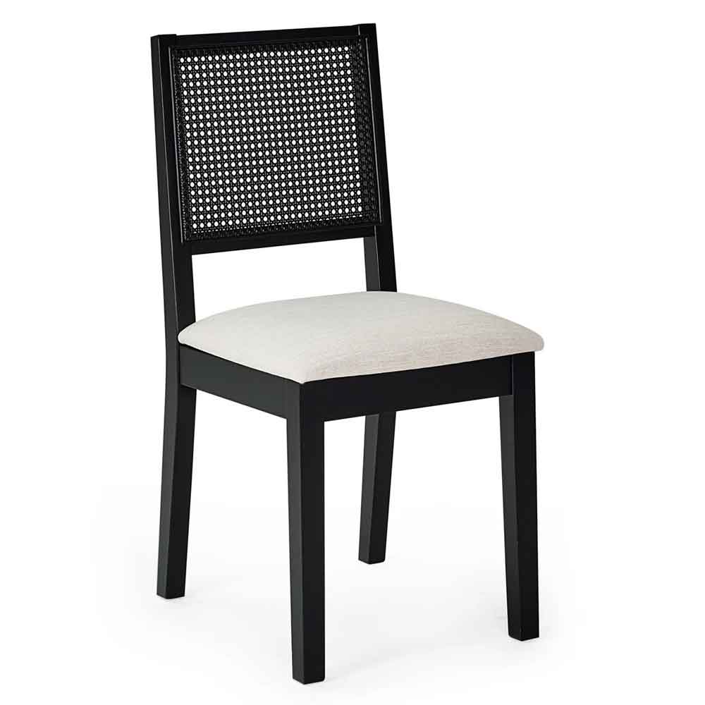 Kavioxa Black Oak Wooden Dining Chair with Fabric Seat in Pair