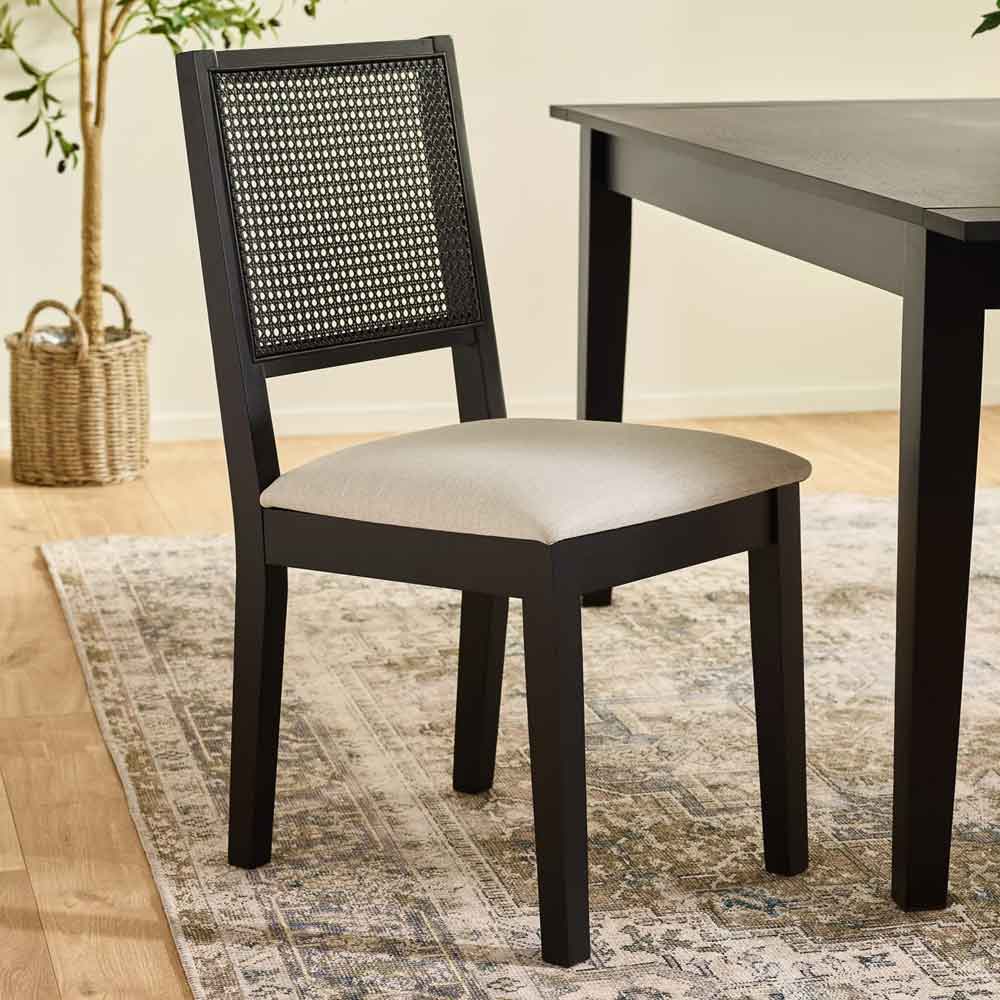Kavioxa Black Oak Wooden Dining Chair with Fabric Seat in Pair