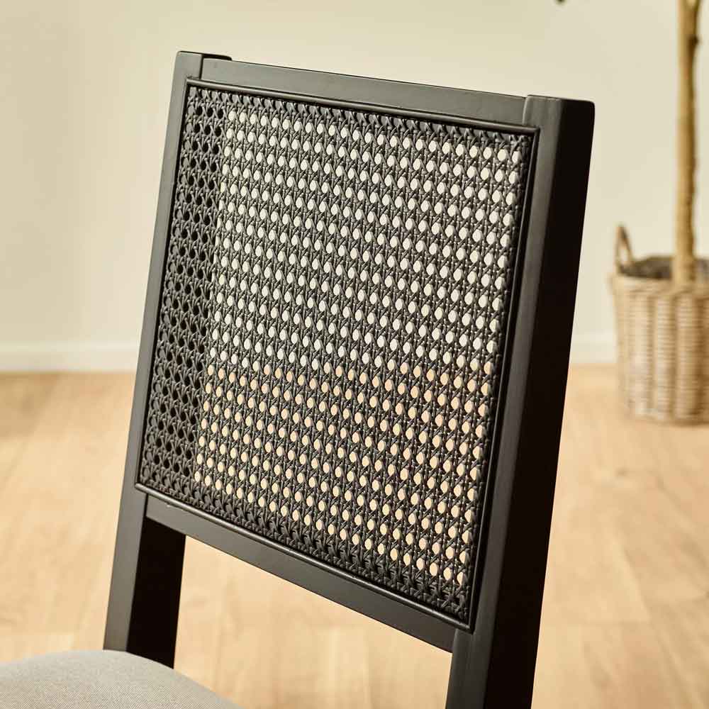 Kavioxa Black Oak Wooden Dining Chair with Fabric Seat in Pair