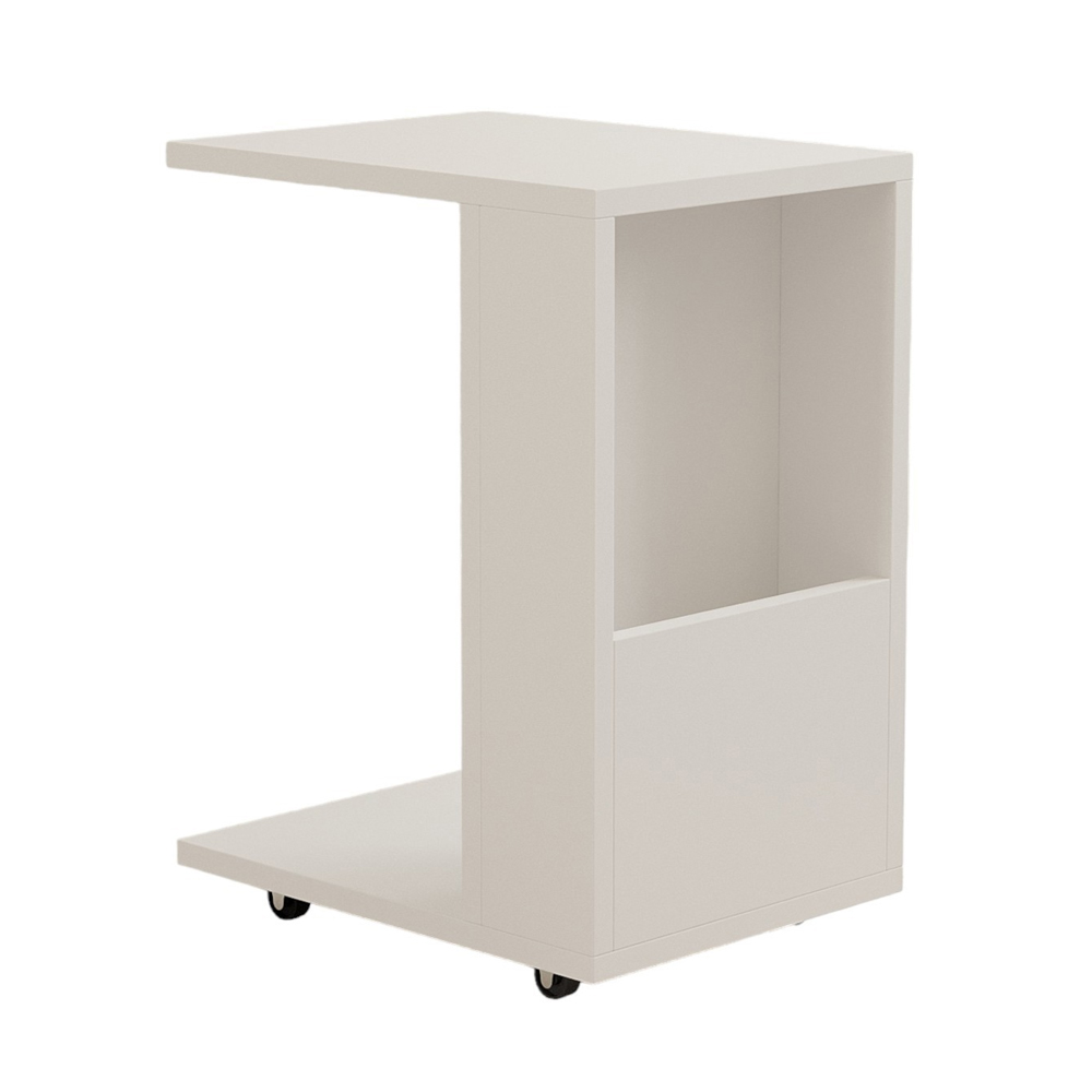 Kavira Wooden Side Table with Magazine Rack in White
