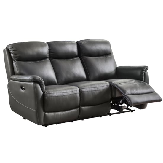 Product photograph of Kavon Leather Electric Power Recliner 3 Seater Sofa In Grey from Furniture in Fashion
