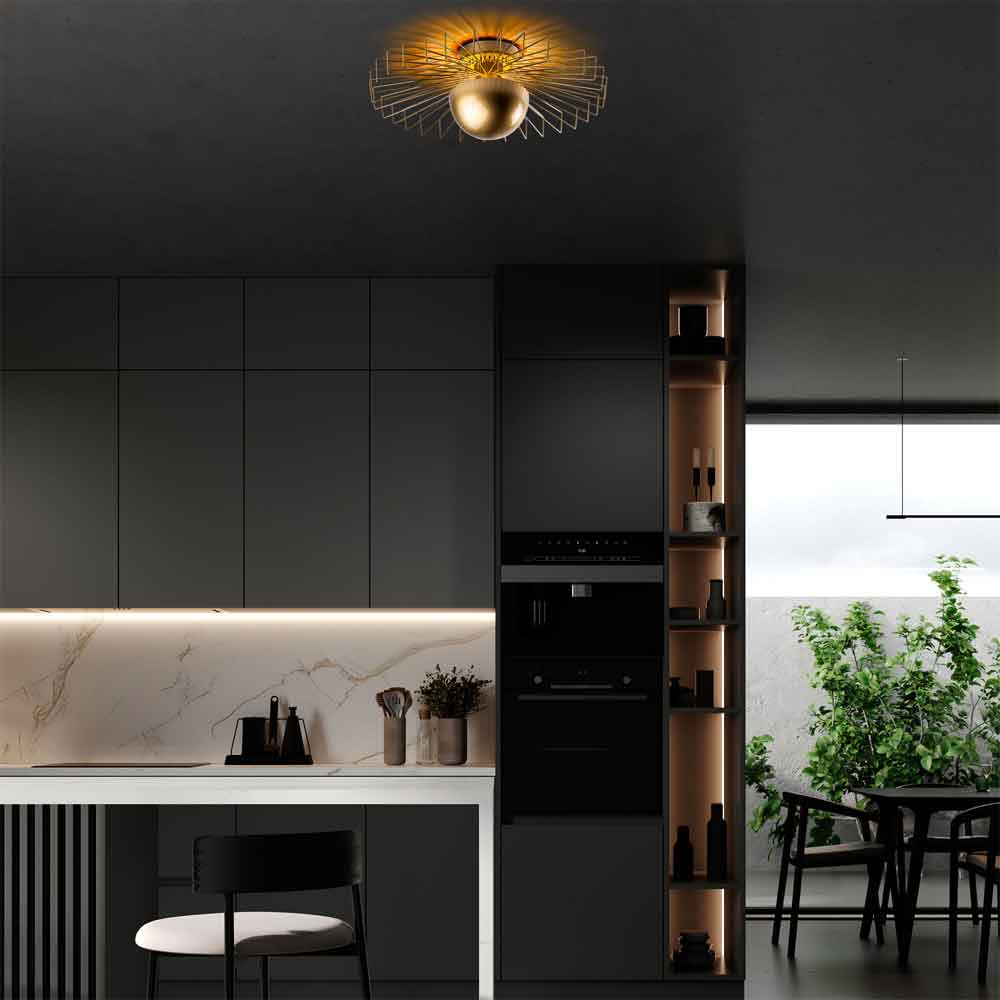 Kaya Large Metal Semi-Flush Ceiling Light in Gold