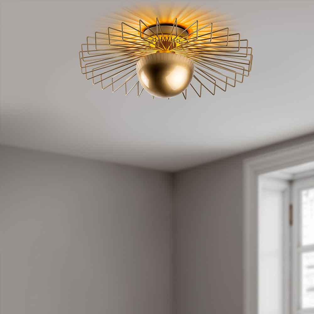 Kaya Large Metal Semi-Flush Ceiling Light in Gold