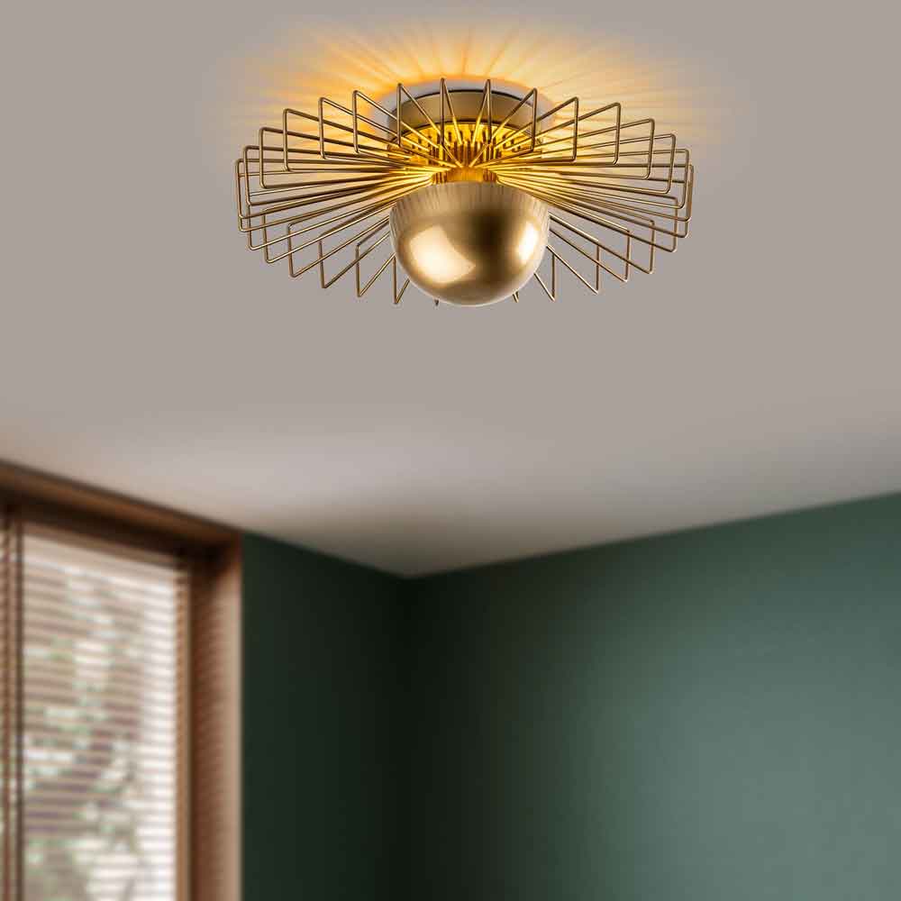 Kaya Small Metal Semi-Flush Ceiling Light in Gold