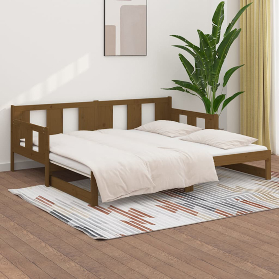 Product photograph of Kayin Pine Wood Pull-out Single Day Bed In Honey Brown from Furniture in Fashion