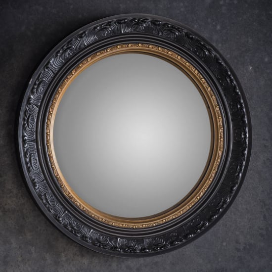 Kayla Round Wall Mirror With Inner Gold Band In Black Frame_1