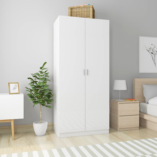 Product photograph of Kaylor High Gloss Wardrobe With 2 Doors In White from Furniture in Fashion