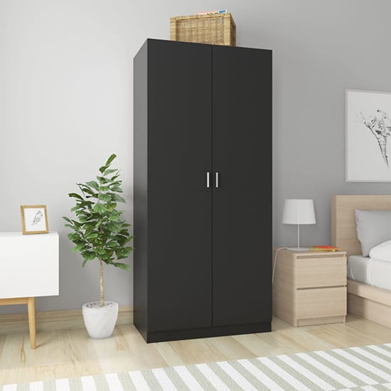 Product photograph of Kaylor Wooden Wardrobe With 2 Doors In Black from Furniture in Fashion