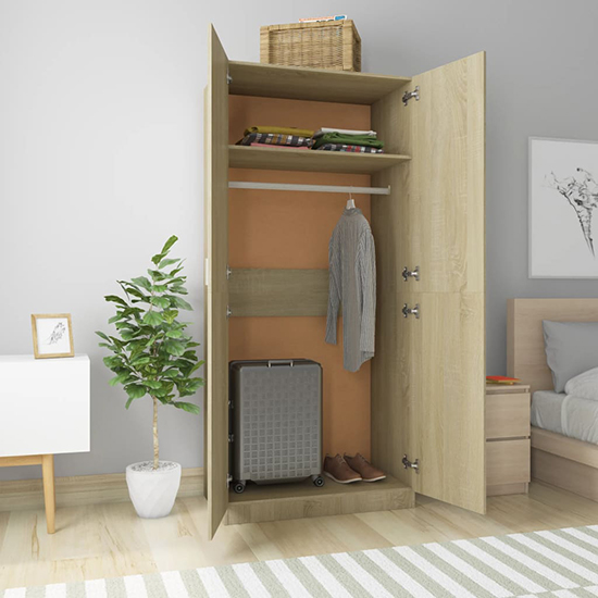 Kaylor Wooden Wardrobe With 2 Doors In Sonoma Oak