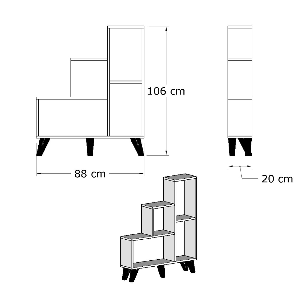 Kaze Wooden Bookcase with 4 Shelves in White