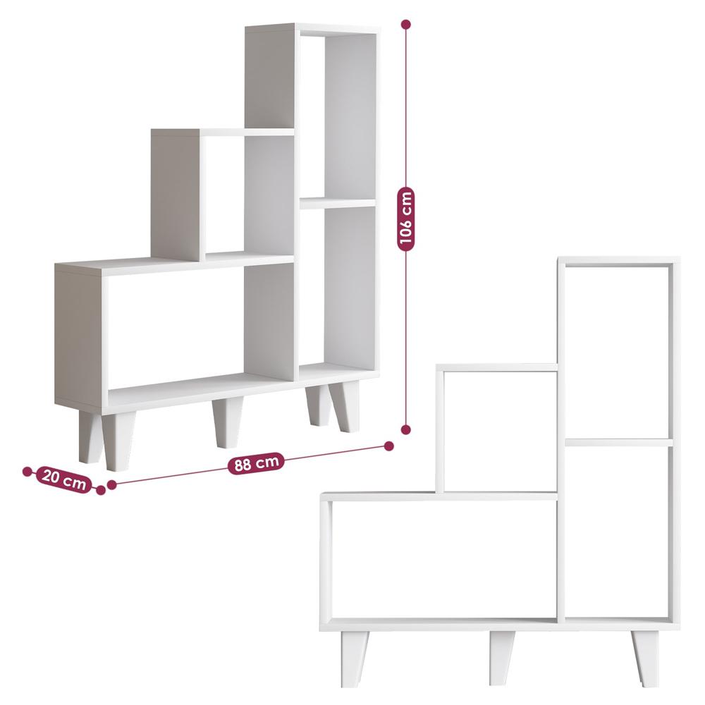Kaze Wooden Bookcase with 4 Shelves in White