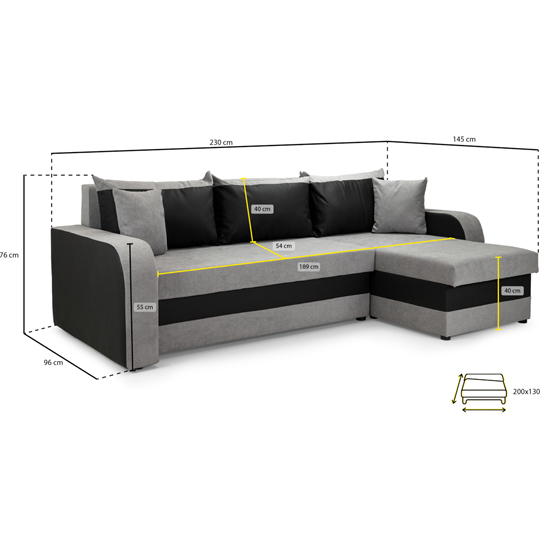 Keagan Fabric Corner Sofa Bed In Black And Grey_5