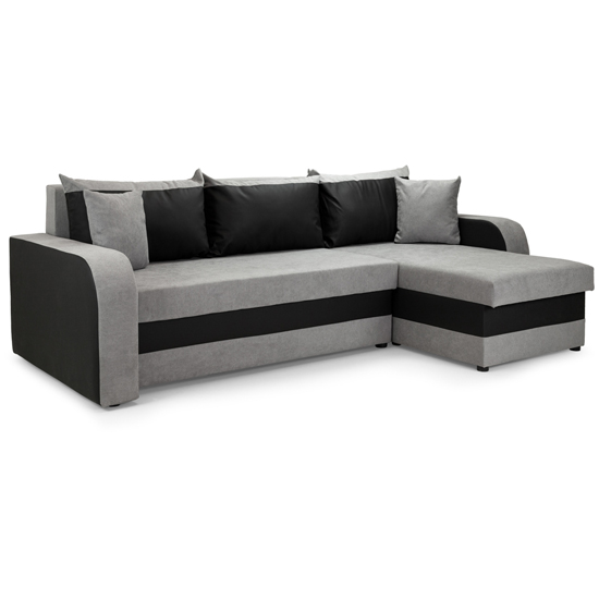 Photo of Keagan fabric corner sofa bed in black and grey