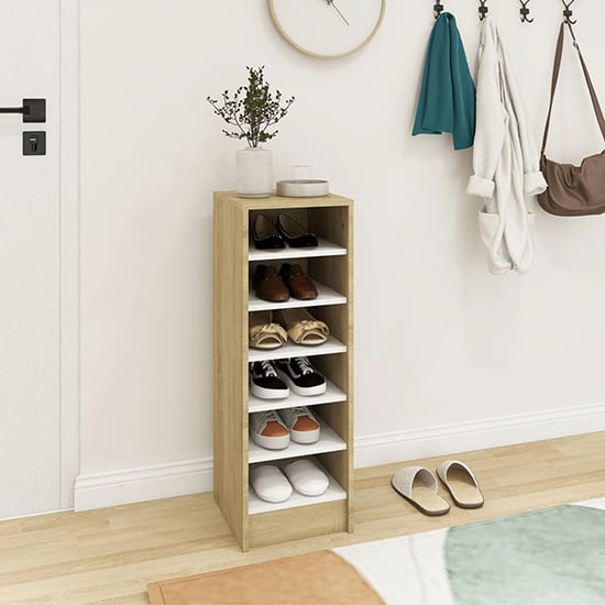Keala Wooden Shoe Storage Rack With 6 Shelves In White Oak