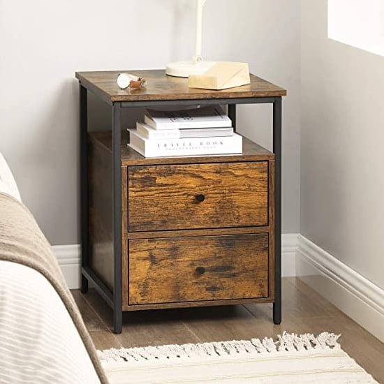 Read more about Kearney wooden 2 drawers bedside cabinet in rustic brown
