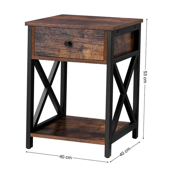Kearney Wooden Industrial Bedside Cabinet In Rustic Brown