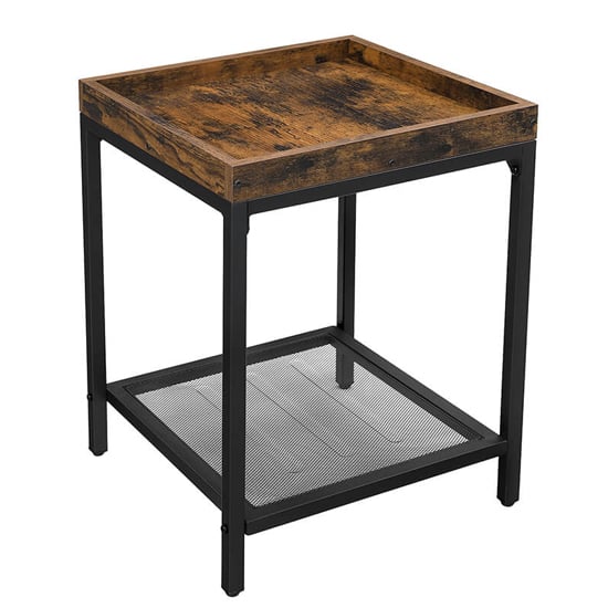 Kearney Wooden Side Table With Raised Edge In Rustic Brown FiF