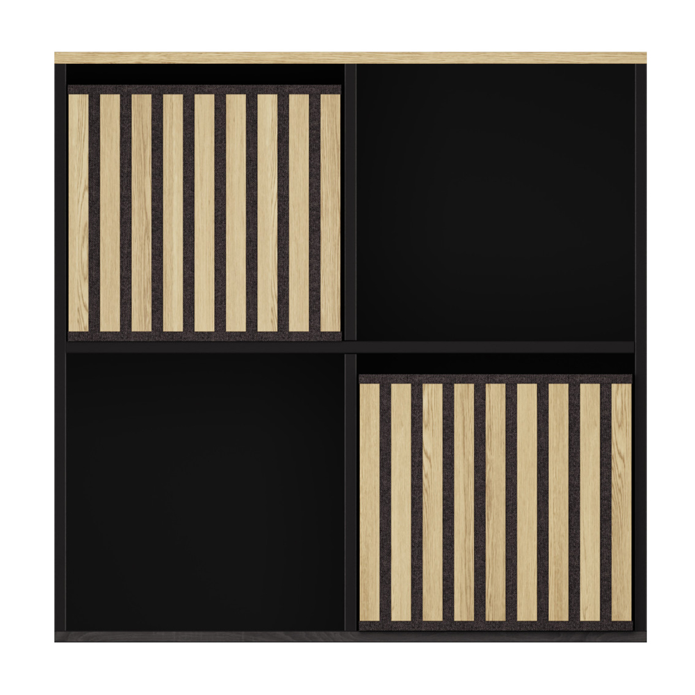 Kearney Wooden Storage Cabinet With 4 Shelves In Black And Oak