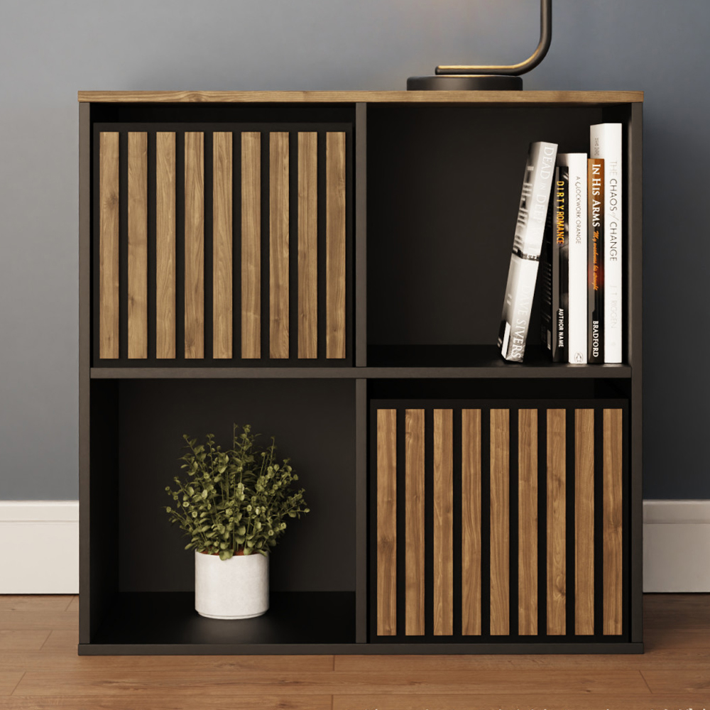 Kearney Wooden Storage Cabinet With 4 Shelves In Black And Walnut