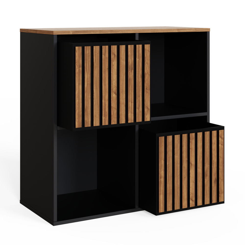 Kearney Wooden Storage Cabinet With 4 Shelves In Black And Walnut