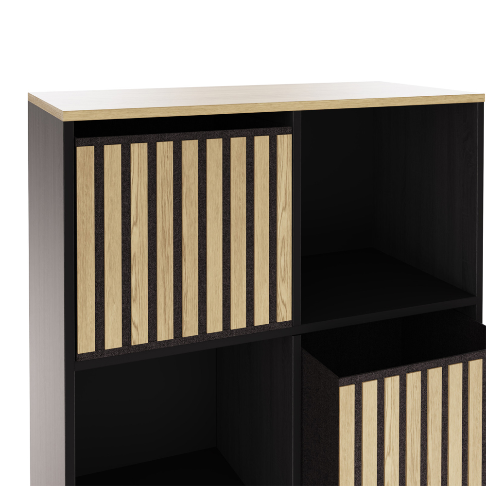 Kearney Wooden Storage Cabinet With 6 Shelves In Black And Oak
