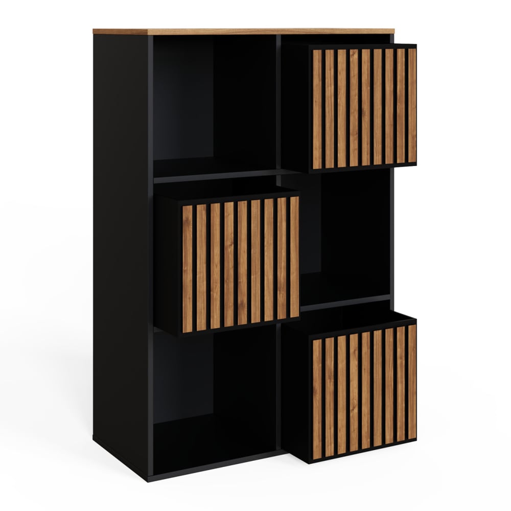 Kearney Wooden Storage Cabinet With 6 Shelves In Black And Walnut