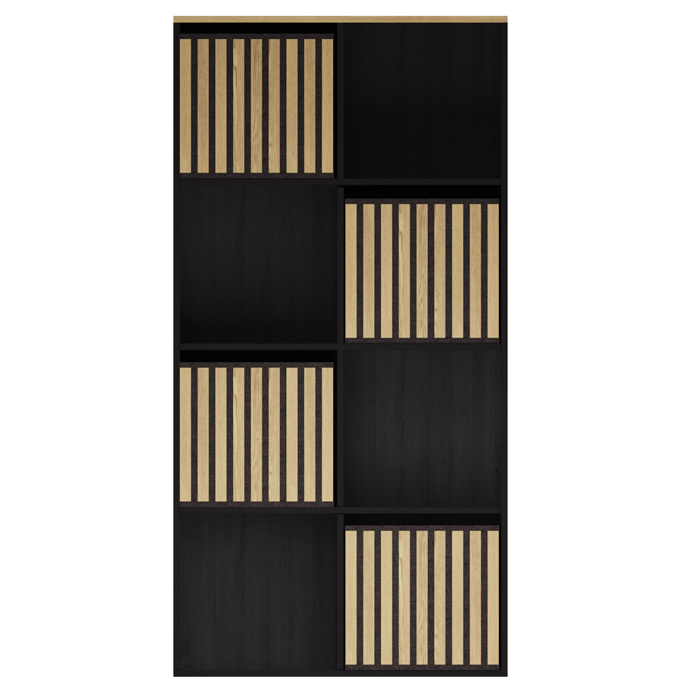 Kearney Wooden Storage Cabinet With 8 Shelves In Black And Oak
