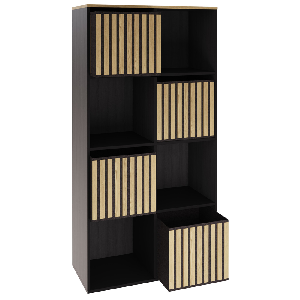 Kearney Wooden Storage Cabinet With 8 Shelves In Black And Oak