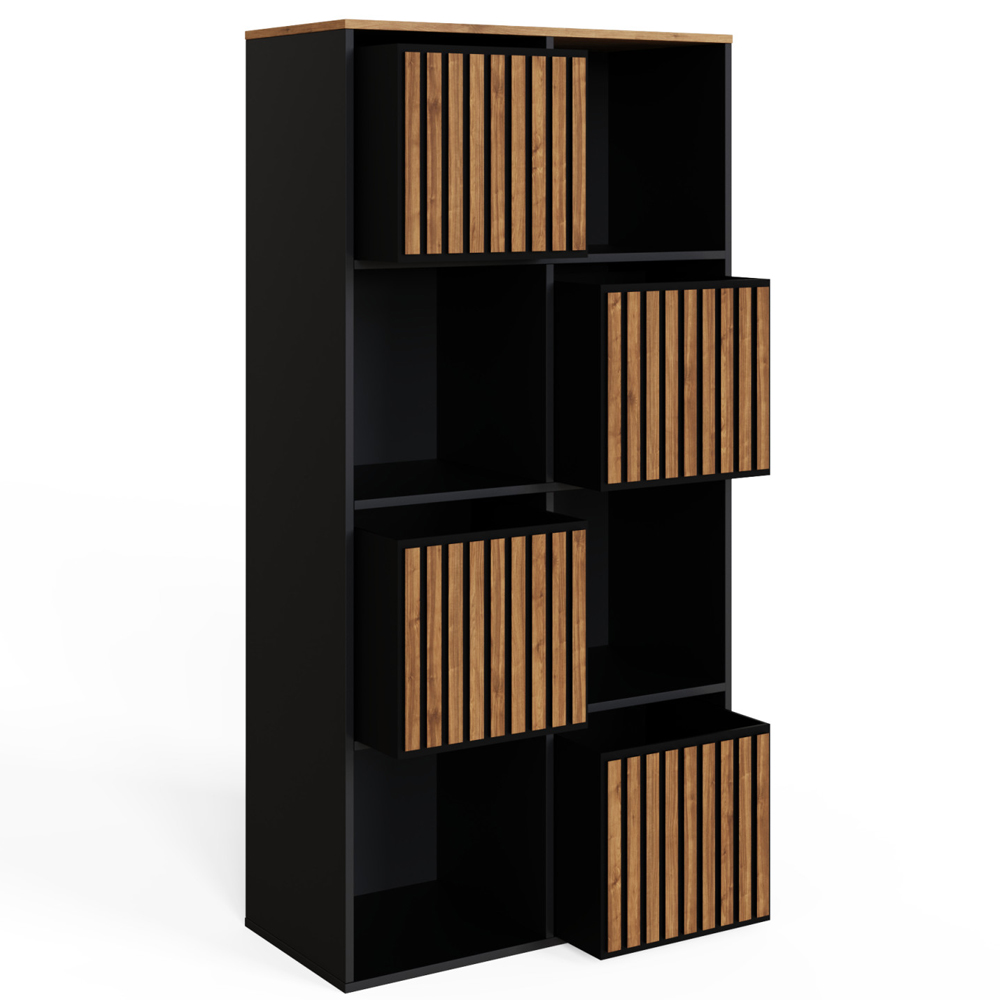 Kearney Wooden Storage Cabinet With 8 Shelves In Black And Walnut