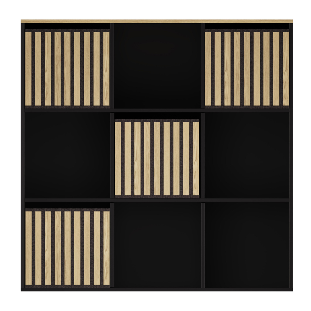 Kearney Wooden Storage Cabinet With 9 Shelves In Black And Oak