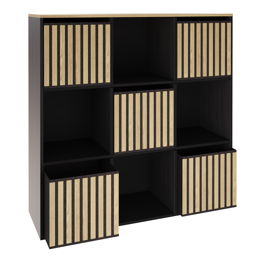 Kearney Wooden Storage Cabinet With 9 Shelves In Black And Oak