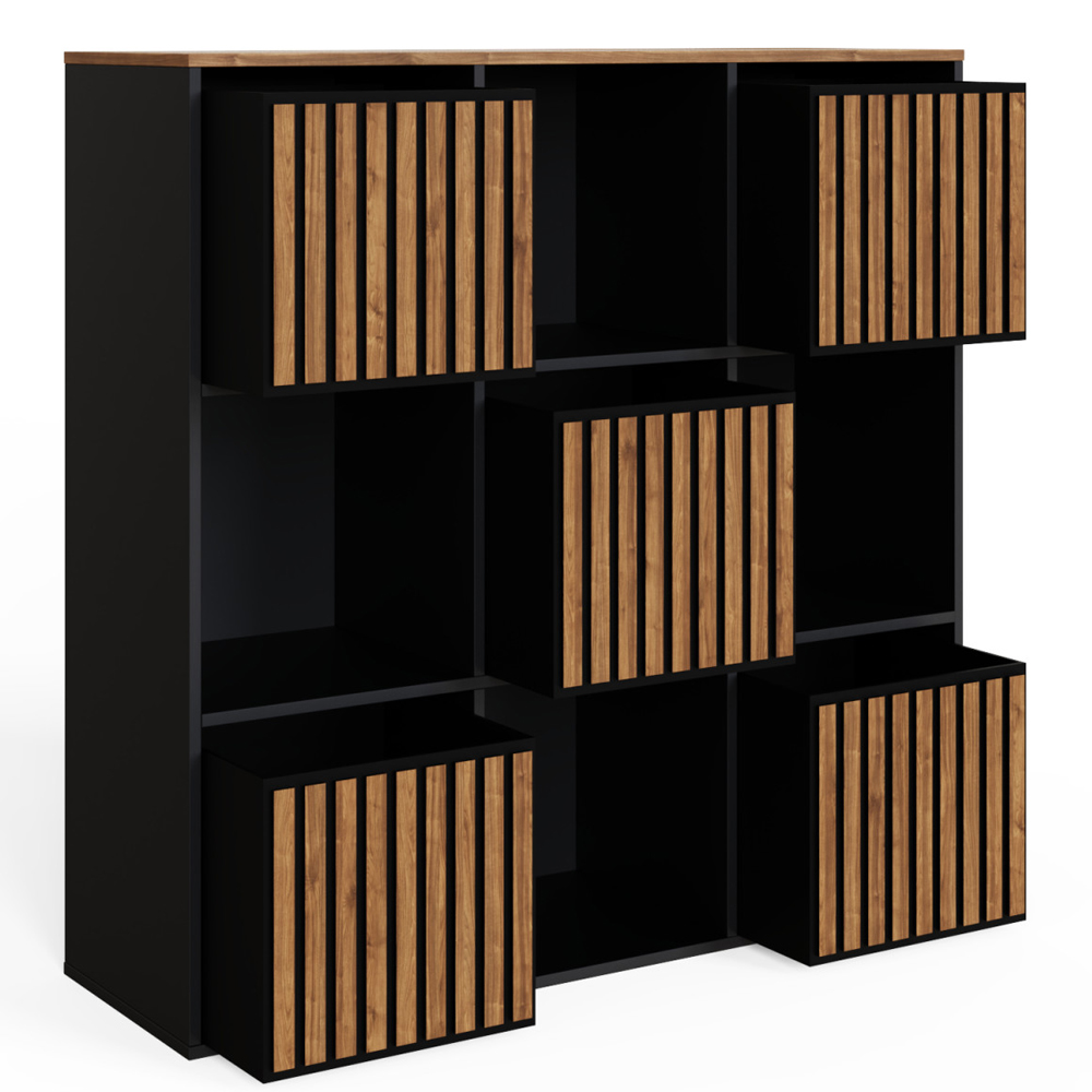 Kearney Wooden Storage Cabinet With 9 Shelves In Black And Walnut